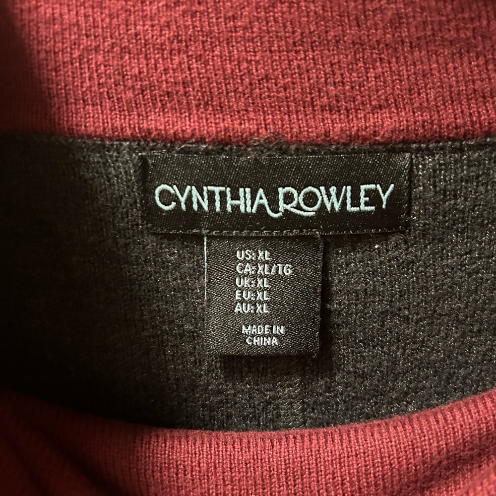Cynthia Rowley cow neck black with maroon accent, sweater with pockets!!!! XL